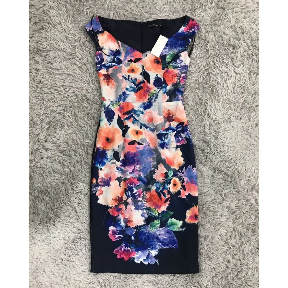 Black Halo Wishing Well Floral Jackie‎ O Sheath Dress Navy Multi 0 glam chic